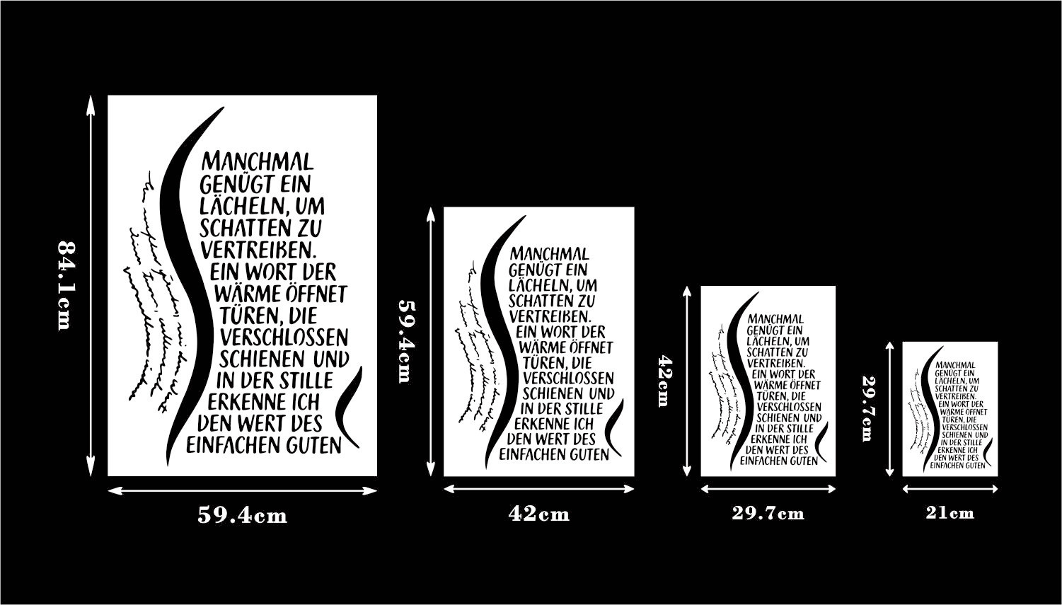 Ein Lächeln vertreibt Schatten – Text & Schwungform Schablone - 4 Größen – Bild 4