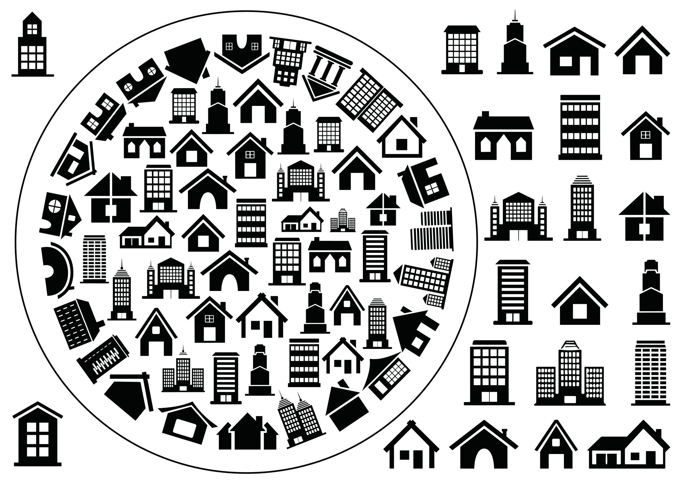 „Häuser-Mix Groß – Selbstklebende Siebdruck Schablone City & Home“ – Bild 2
