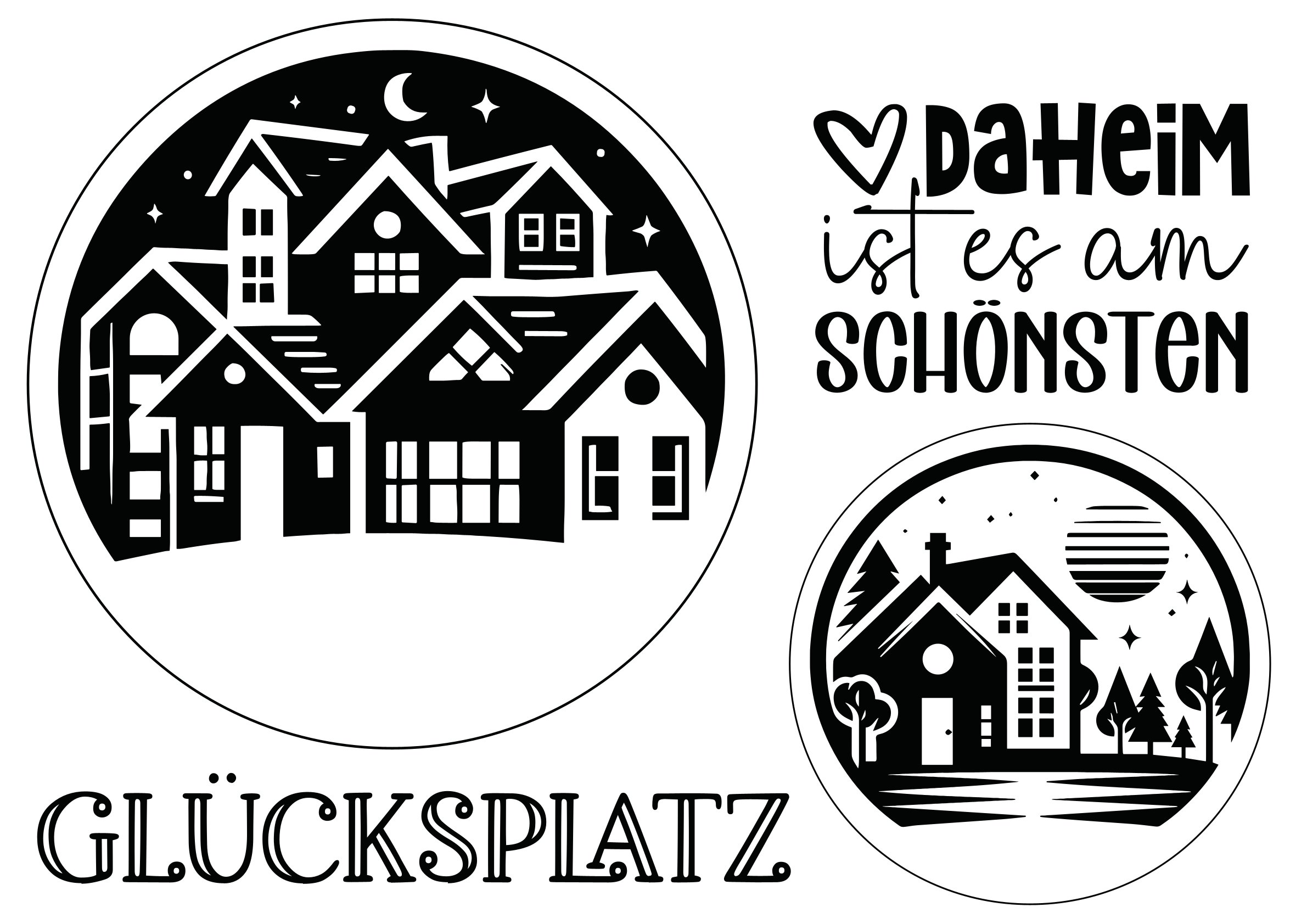„Häusertraum – Rundmotiv“- Glücksplatz - Daheim ist es am schönsten - Selbstklebende Siebdruck-Schablone – Bild 2