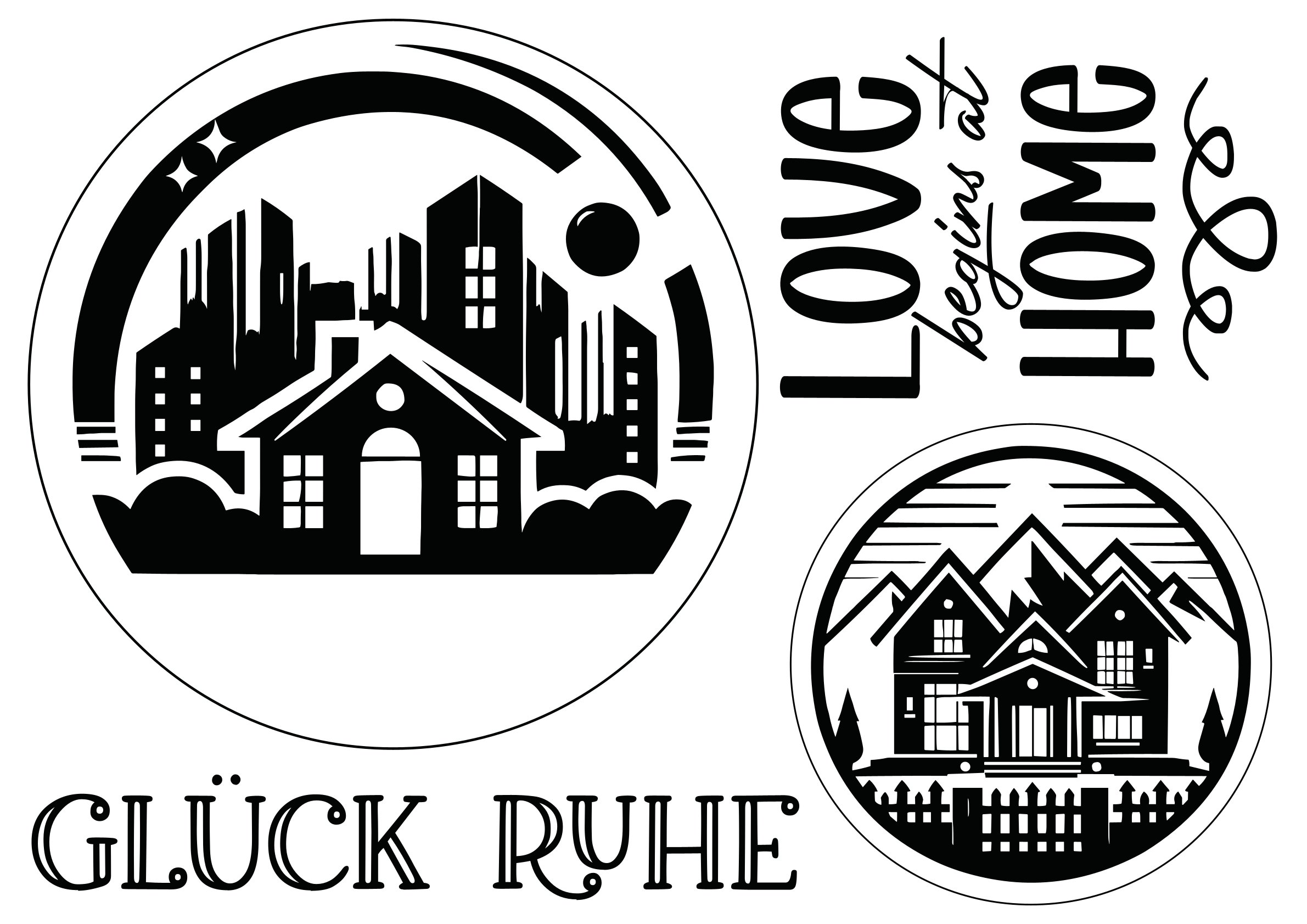 City • Home • Harmony - Love begins at home - Glück-Ruhe - Selbstklebende Siebdruck-Schablone – Bild 2