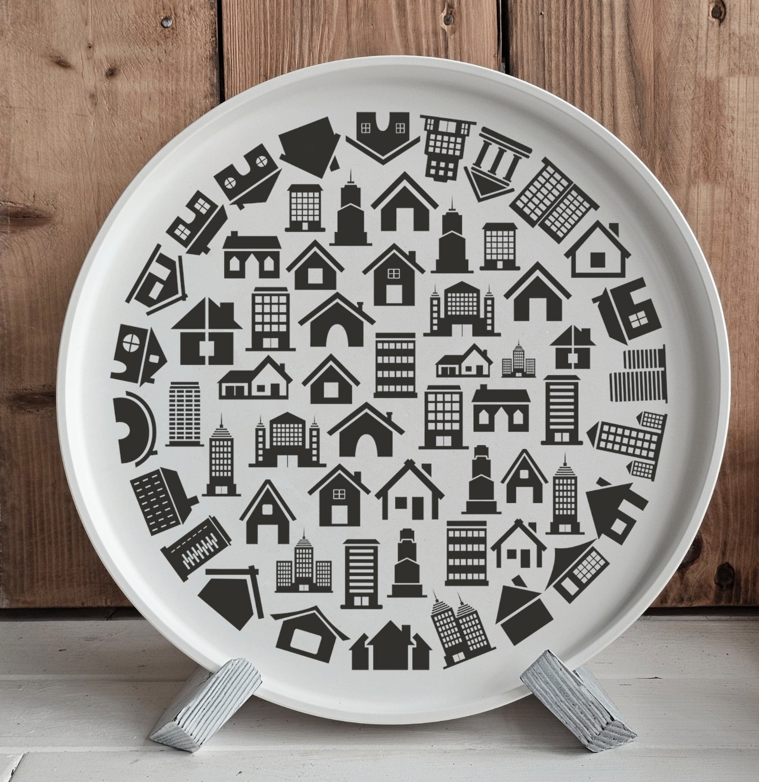 Häuser Vielfalt – Kreativschablone Rund - Selbstklebende Siebdruck-Schablone – Bild 2