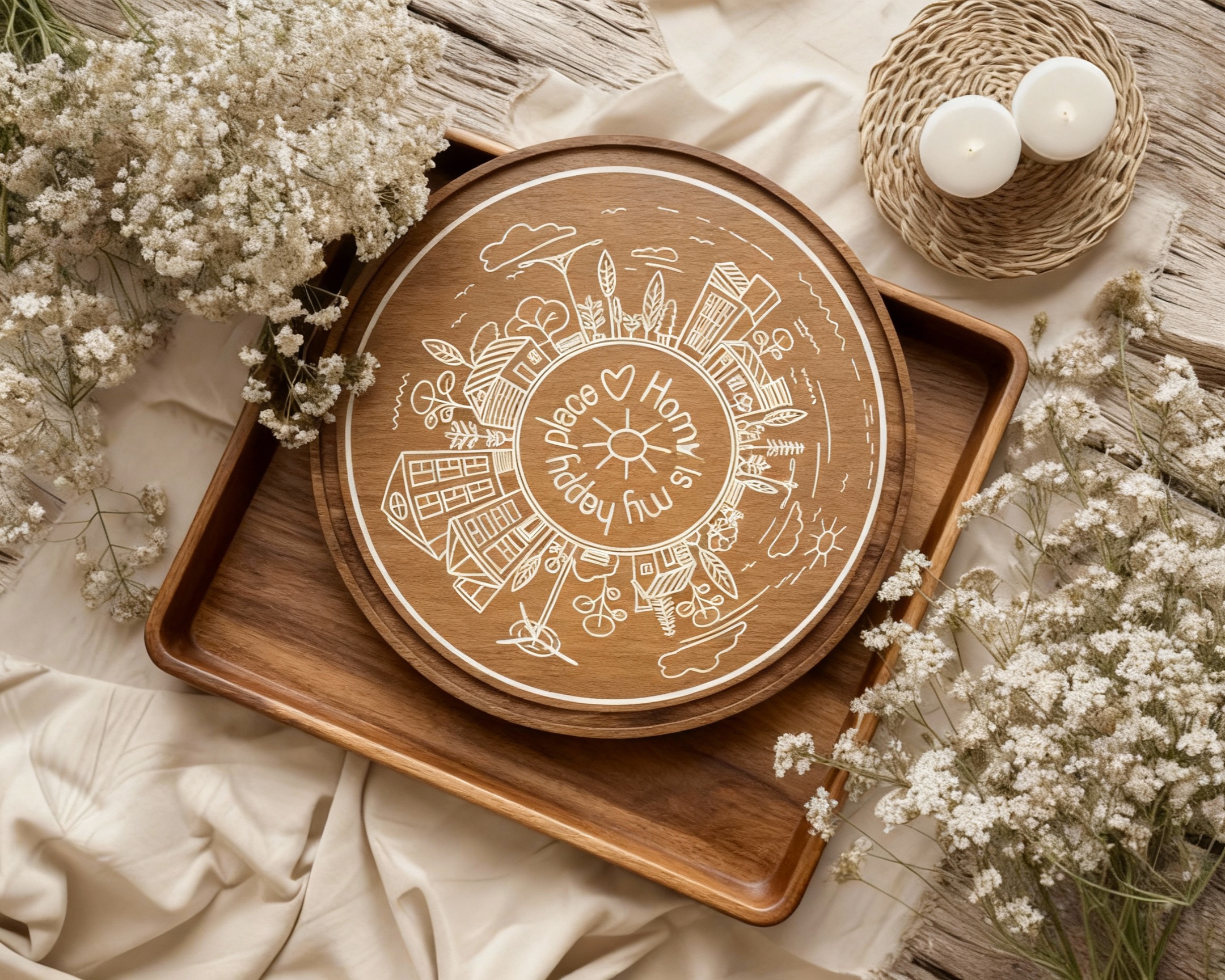 Selbstklebende Siebdruck-Schablone -„Wohlfühlzuhause – Verspieltes Stadt- und Naturmotiv“ – Bild 2