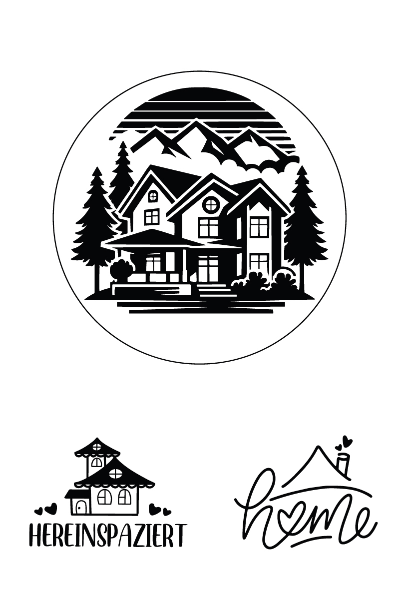 „Gemütliches Berghaus – Hereinspaziert“ - Selbstklebende Siebdruck-Schablone