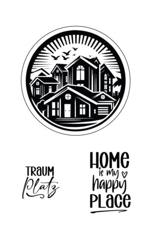 „Modernes Happy-Home Motiv – Rundes Design“ - Selbstklebende Siebdruck-Schablone