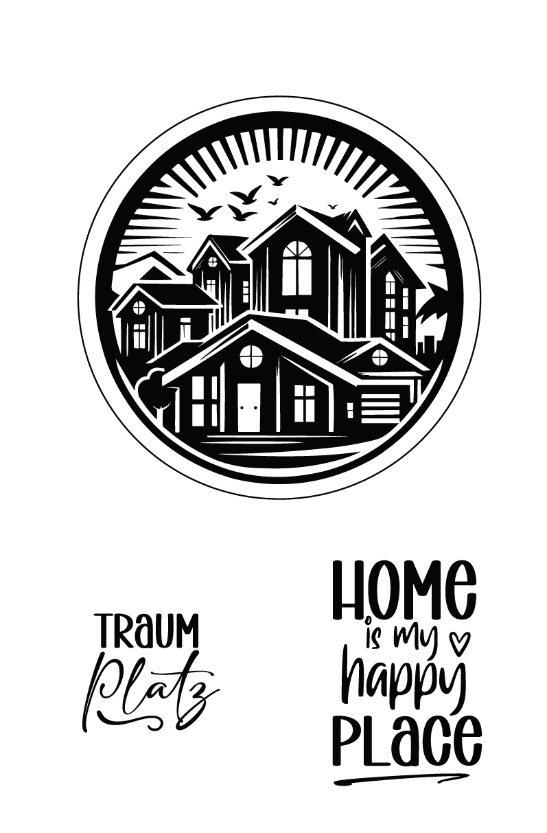 „Modernes Happy-Home Motiv – Rundes Design“ - Selbstklebende Siebdruck-Schablone