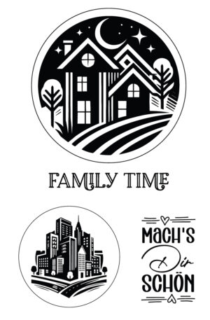 Family Time – Haus & Stadt Mix - Selbstklebende Siebdruck-Schablone