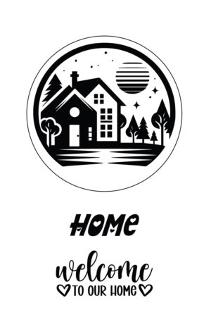 „Willkommenskranz – Hausmotiv groß“ Selbstklebende Siebdruck-Schablone