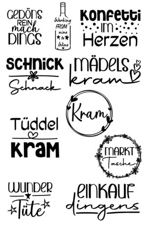 Selbstklebende Siebdruck-Schablone - „Schnick-Schnack & Mädelskram – Verspielte Sprüche für den Alltag“