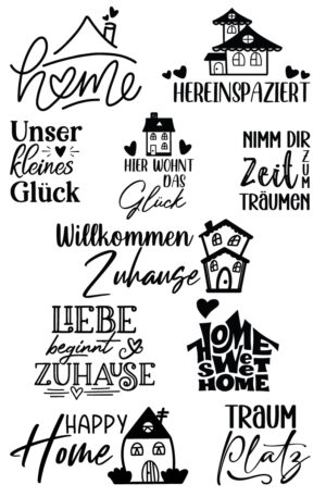 Selbstklebende Siebdruck-Schablone - „Happy Home Collection – Herzenssprüche für dein Zuhause“