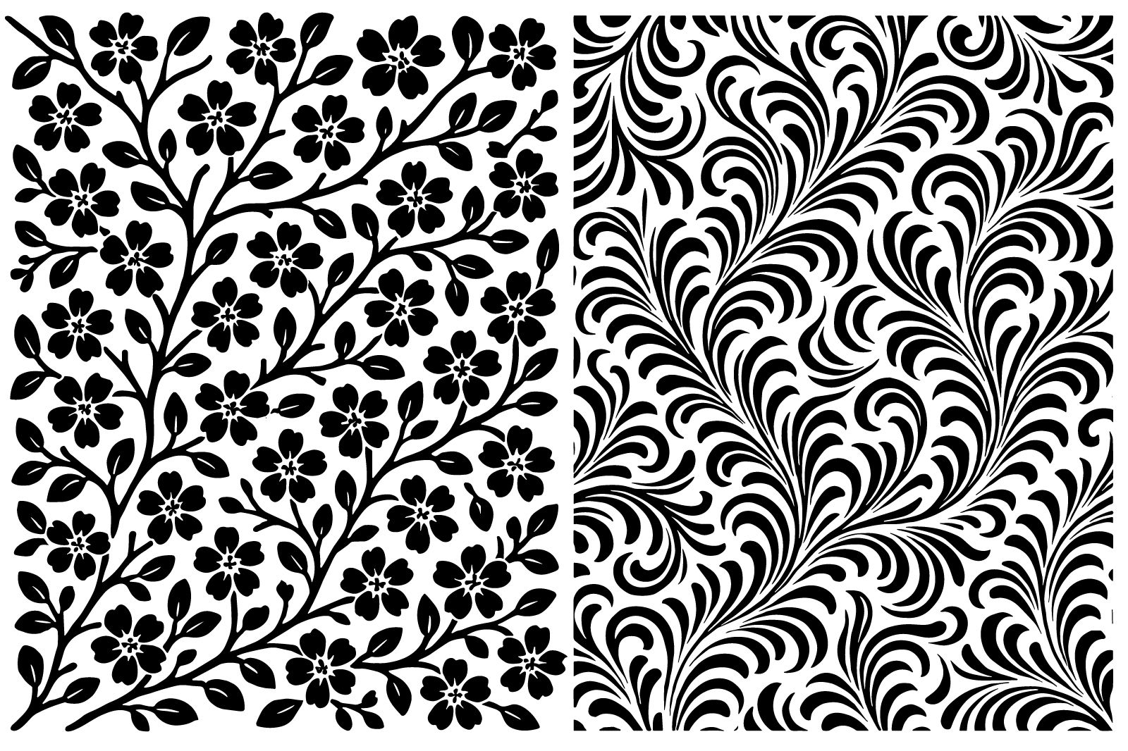 Selbstklebende Siebdruck-Schablone - „Flower Garden & Swirl Design“