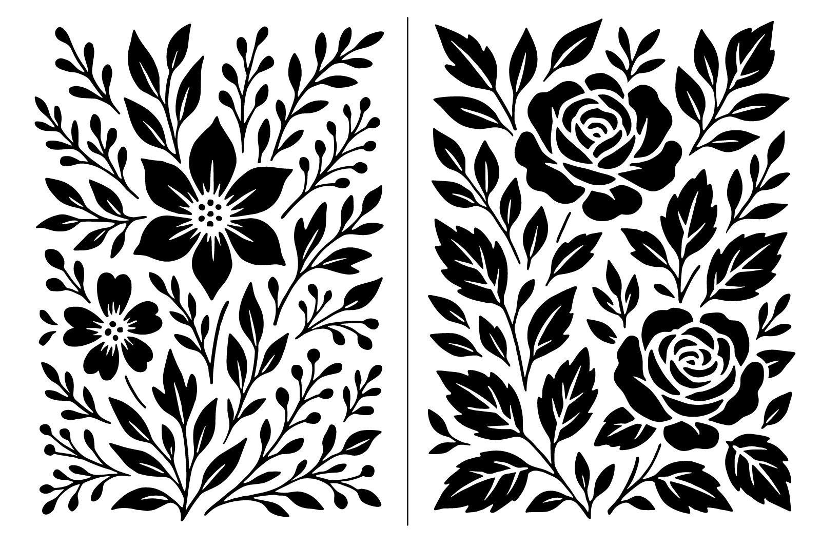 Selbstklebende Siebdruck-Schablone - „Wildflower & Rose Garden“